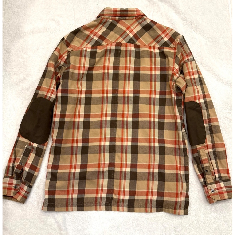 Wrangler ATG Mens Plaid Flannel Shirt Medium Brown Orange Elbow Patches Outdoor - Picture 7 of 7